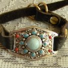 Authentic Lucky Brand Indigo Bracelet Semi Precious Stones Brown Leather Style JLRU4623