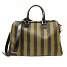 Fendi Unisex Tobacco Pequin Striped Large Duffle Bag