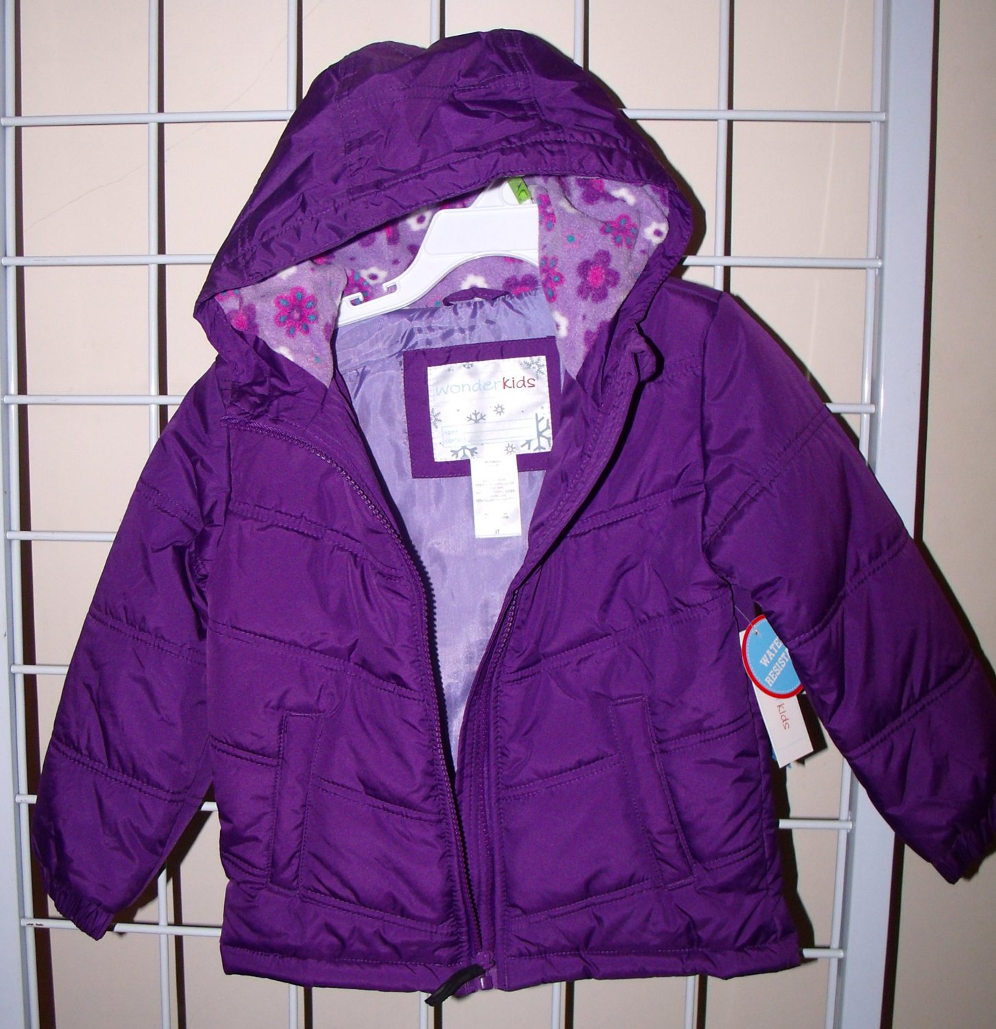 3T Toddler Girls Winter Coat Jacket w/ Hood Purple Water Resistant