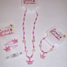 Princess Crown Bracelet Necklace and Hair Clips 4pc Set