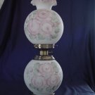 Fenton Floral white satin Handpainted Gone w Wind Lamp