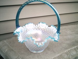 Fenton irridized Basket from Easter offering, hobnail