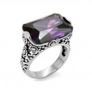 Ornate Rectangle CZ Amethyst Ring ~ Stainless Steel