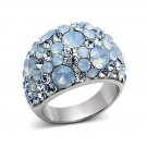 Aqua Blue Crystal Dome Ring ~ Stainless Steel