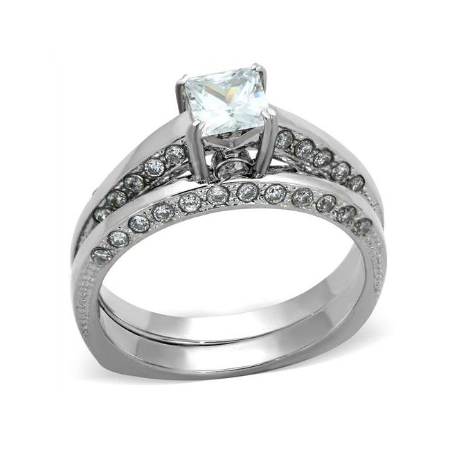 Beautiful CZ Engagement / Wedding Set ~ Stainless Steel