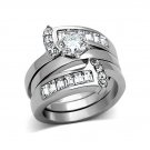 Unique Round CZ Engagement / Wedding Ring Set ~ Stainless Steel