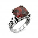Ornate Vintage Garnet Cubic Zirconia ~ Stainless Steel