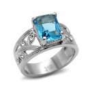 Lovely Aqua Cubic Zirconia Blue Ring ~ Stainless Steel
