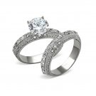 Gorgeous CZ Pave Engagement / Wedding Ring Set ~ Stainless Steel