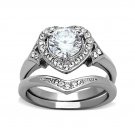CZ Heart Engagement / Wedding Ring Set ~ Stainless Steel