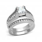 Beautiful CZ Pave Engagement / Wedding Ring Set ~ Stainless Steel