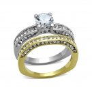 Stunning Two-Tone Pave CZ Engagement / Wedding Ring Set ~ Stainless Steel
