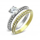Classic Two-Tone (Gold & Silver) Pave Engagement Wedding Ring Set ~ Stainless Steel