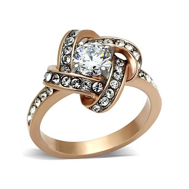 Stunning Unique Ion Rose Gold Plated Cubic Zirconia Ring ~ Stainless Steel