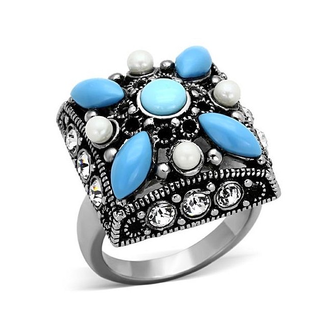Modern Fashionable Aqua Blue Multi Color Ring ~ Stainless Steel