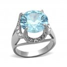 Bold Sea Blue Cubic Zirconia Statement Ring ~ Stainless Steel
