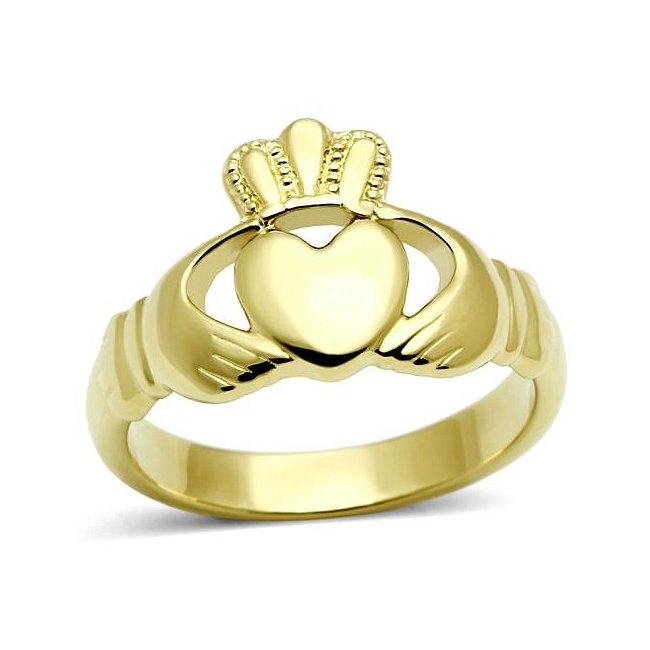 Lovely Ion Gold Plated Claddagh Ring ~ Stainless Steel