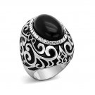 Synthetic Black Onyx & Cubic Zirconia Vine Ring - Stainless Steel