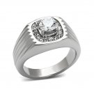 Cubic Zirconia Ribbed Ring ~ Stainless Steel