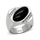 Synthetic Black Onyx & Crystal Ring ~ Stainless Steel