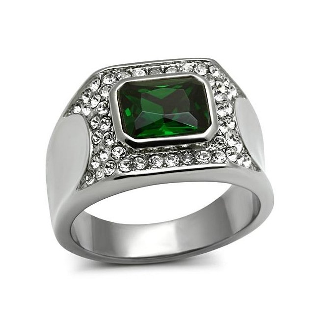 Synthetic Emerald Ring Stainless Steel