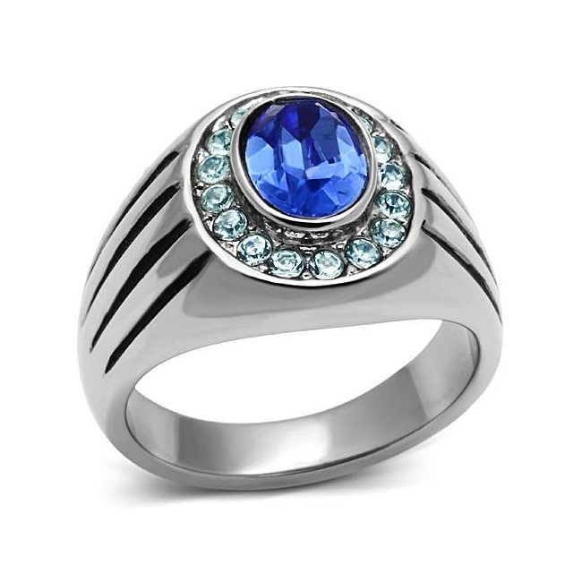Round Synthetic Sapphire Crystal Ring ~ Stainless Steel