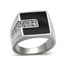 Black & Top Grade Crystal Square Ring ~ Stainless Steel