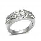 Square Crystal Solitaire Ring with Accents ~ Stainless Steel
