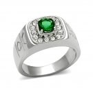 Synthetic Glass Emerald Ring ~ Stainless Steel
