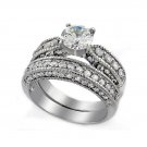 Gorgeous Round Pave CZ Engagement / Wedding Ring Set ~ Stainless Steel