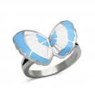 Blue / White Stainless Butterfly Ring ~ Stainless Steel