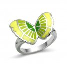 Green / Yellow Stainless Butterfly Ring ~ Stainless Steel