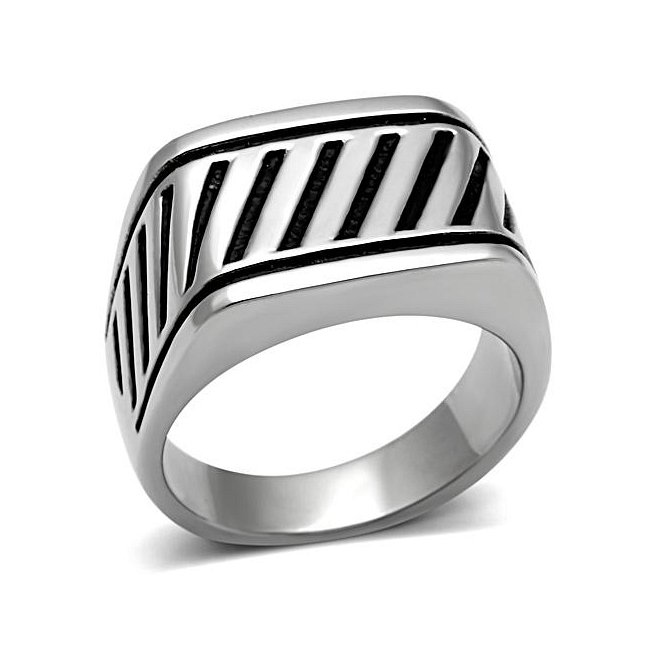 Black Diagonal Ring ~ Stainless Steel
