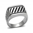Black Diagonal Ring ~ Stainless Steel