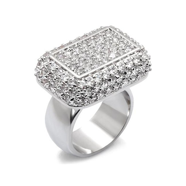 Stunning Rectangular Pave Set Cubic Zirconia Ring ~ Sterling Silver