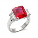 Lovely Square Ruby Cubic Zirconia Ring ~ Sterling Silver