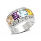 Beautiful Multi Color Cubic Zirconia Band Ring ~ Sterling Silver