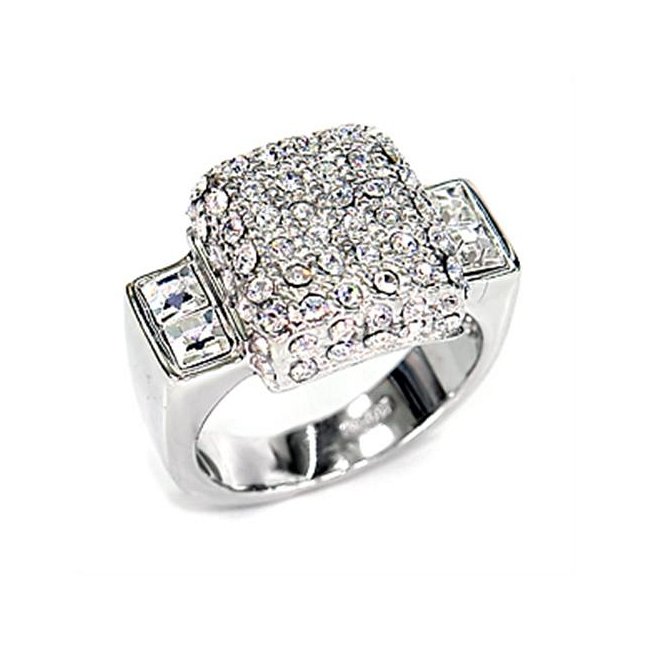Modern Clear Crystal Square Ring ~ Stainless Steel