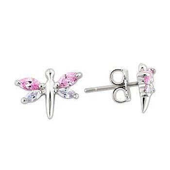 Multi Color CZ Dragonfly Earrings ~ Sterling Silver