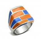 Square Orange & Blue Modern Fashion Ring ~ Stainless Steel
