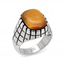 Synthetic Topaz Tiger's Eye Ring ~ Stainless Steel