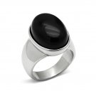 Large Stone Synthetic Black Onyx Ring ~ Stainless Steel