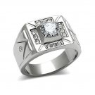 High Polish Cubic Zirconia Cross Ring ~ Stainless Steel