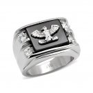 Synthetic Black Onyx  Eagle Ring with Cubic Zirconia ~ Stainless Steel