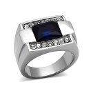 Square Synthetic Sapphire Ring ~ Stainless Steel Silver