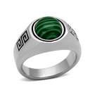 Round Green Synthetic Malachite Ring ~Stainless Steel Silver