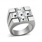 Square Crystal Cross Ring ~ Stainless Steel Silver