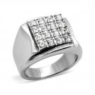 Bold Crystal Square Ring ~ Stainless Steel Silver