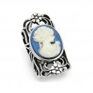 Lovely Ornate Vintage Style Cameo Long Ring ~ Stainless Steel Silver
