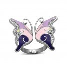 Lovely Purple Multi Color Butterfly Ring - Stainless Steel Silver